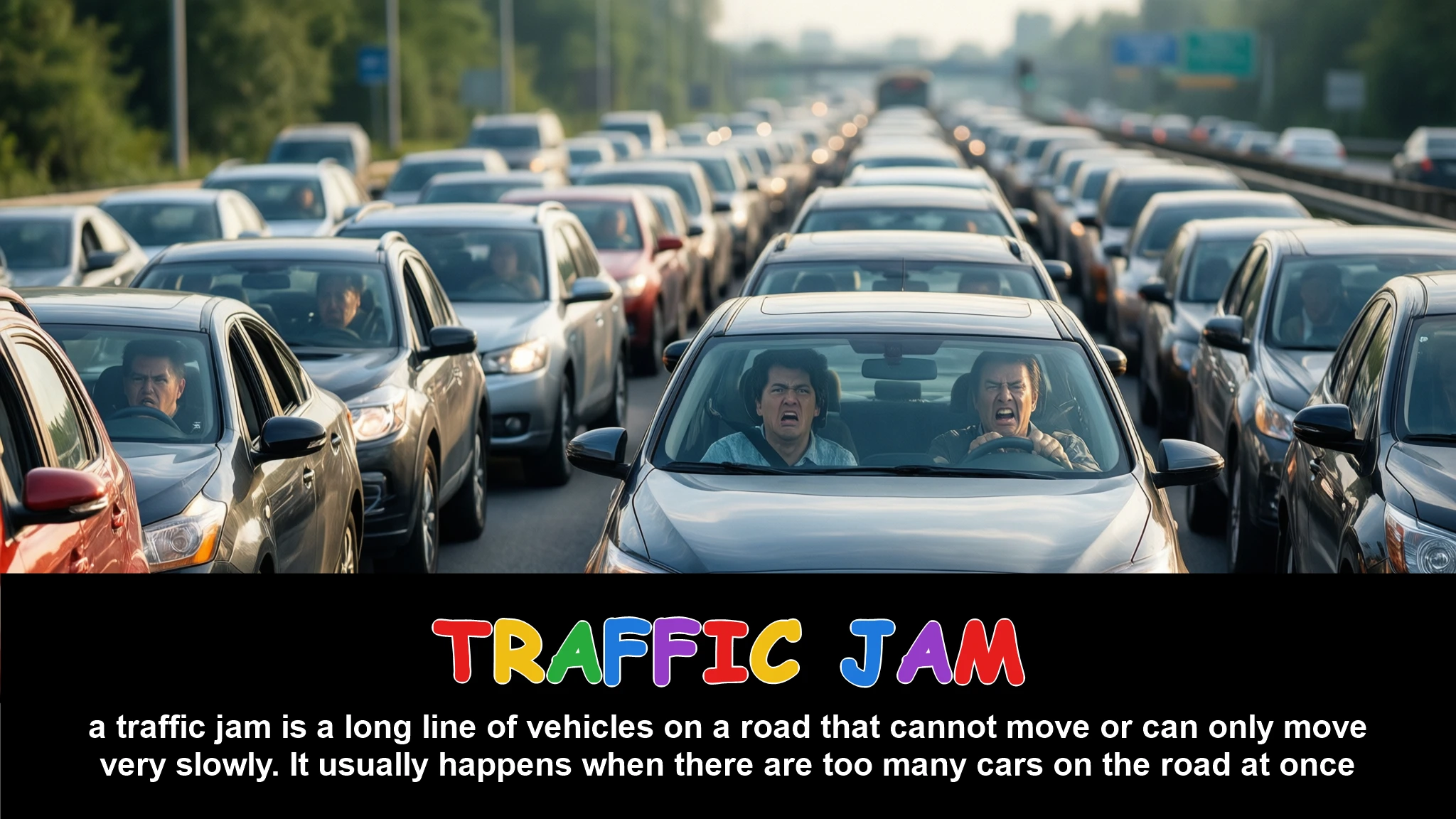 English Illustration for traffic jam